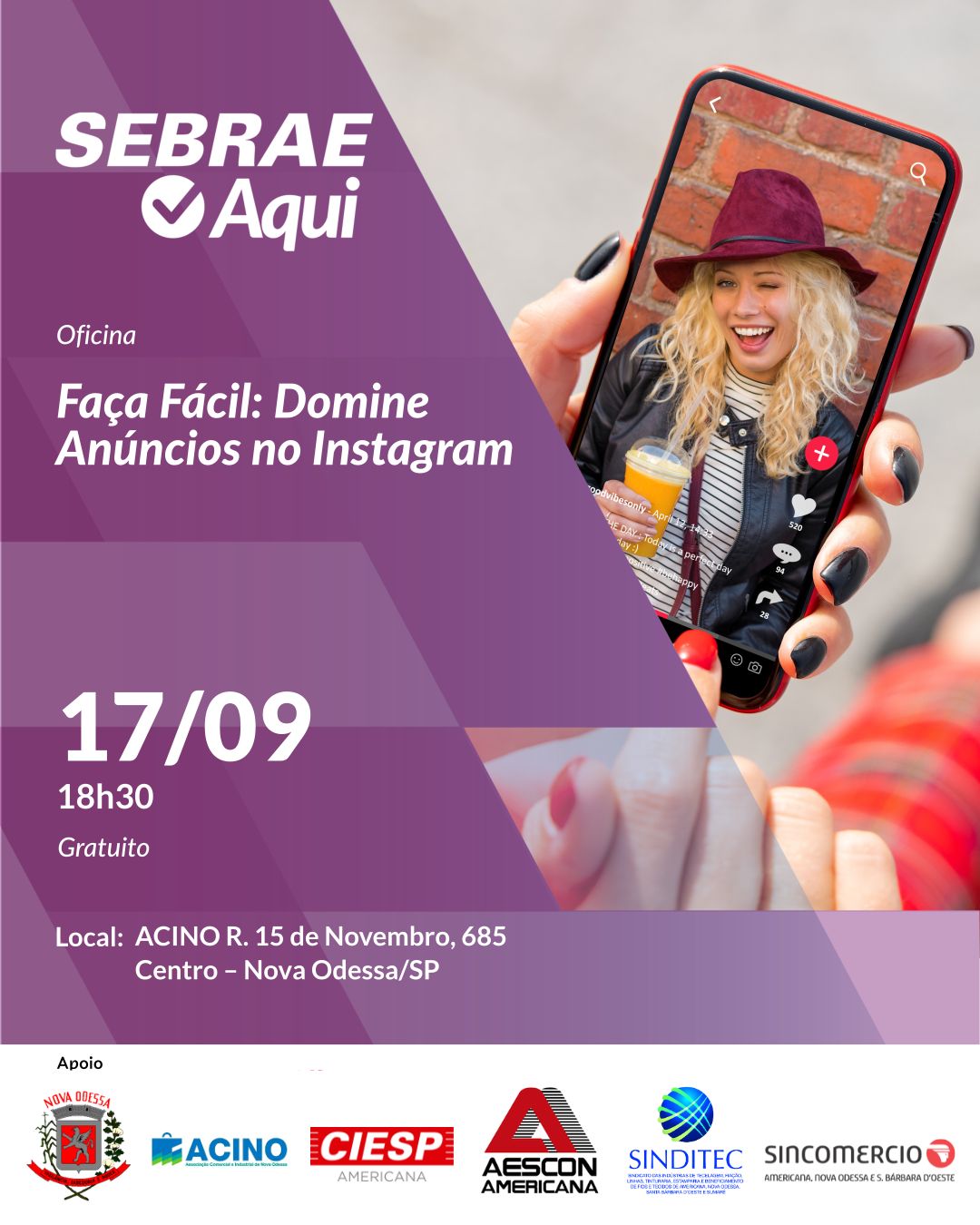Imagem de Sebrae Aqui Nova Odessa realiza oficina ‘Faça Fácil: Domine anúncios no Instagram e gere resultados’